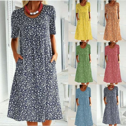 🎁Casual Women Scoop Neck Floral Dress ((8 Colors with Pockets))