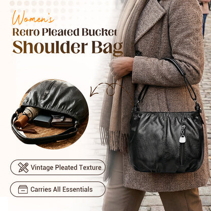 🎀2026 New Arrival🔥Casual Pleated Bucket Soft Leather Handbag Shoulder Bag