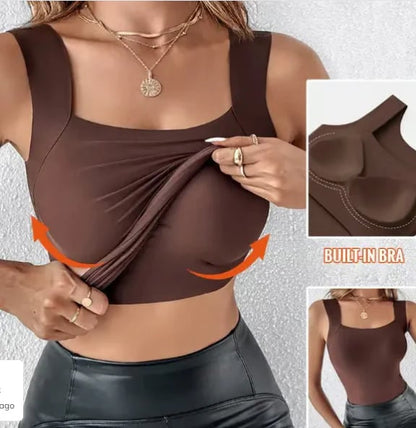 🏆Last Day Special Price ￡7.99!!💐Women's U Neck Thermal Tank Tops with Built-In Bra