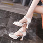 Small square-toe french rhinestone high heel