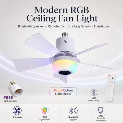 🥳SUMMER HOT SALE🥳💞50K+ SOLD!💥50% OFF! 🎁Smart E27 Ceiling Fan Light with Hi-Fi Bluetooth Speaker & Mood Lighting  Cool Breezes • Crystal-Clear Sound • 16 Million Colours💡🌬️🎵