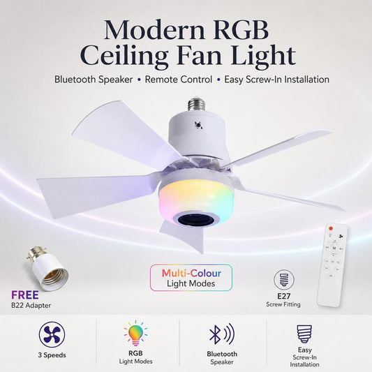 🥳SUMMER HOT SALE🥳💞50K+ SOLD!💥50% OFF! 🎁Smart E27 Ceiling Fan Light with Hi-Fi Bluetooth Speaker & Mood Lighting  Cool Breezes • Crystal-Clear Sound • 16 Million Colours💡🌬️🎵