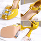 Small square-toe french rhinestone high heel