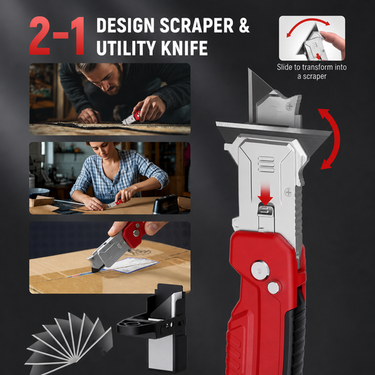 📢📢50% OFF !! ⏰ 2-in-1 Foldable Utility Knife & Scraper – Portable Razor Blade, Multi-Surface Cleaning ✨