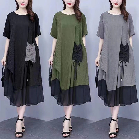 🔥Summer Sale 50% OFF 🔥Women's Round Neck Patchwork Loose Dress