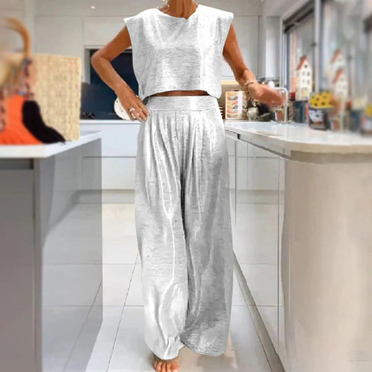 Free Shipping🎉Hot Sale 49%OFF🔥Women's shiny loose crop top and wide-leg pants with pockets