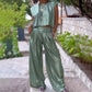 Free Shipping🎉Hot Sale 49%OFF🔥Women's shiny loose crop top and wide-leg pants with pockets