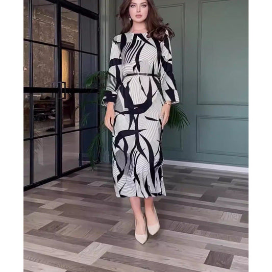 💕HOT SALE 44% OFF 💕Elegant Round Neck Stretch Dress with Belt