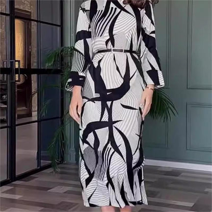 💕HOT SALE 44% OFF 💕Elegant Round Neck Stretch Dress with Belt