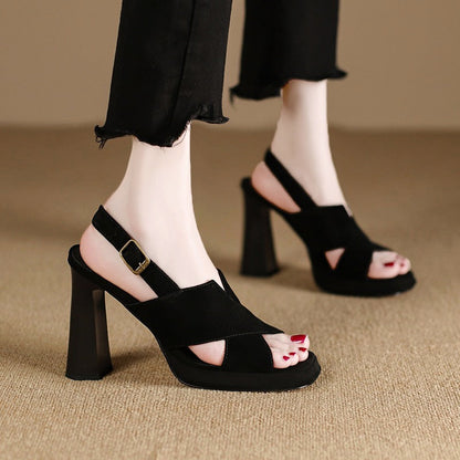 Open Toe Chunky High Heeled Sandals