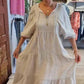 Women’s Tiered V-Neck Solid Half-Sleeve Long Dress