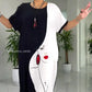 Lovely Black White Abstract Face Print Loose Maxi Dress