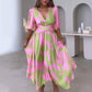 🌸Summer discount 50%🌸Elegant Color-Blocking V-Neck Waist-Cinching Dress