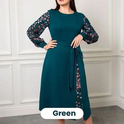 Women’s Elegant Long-Sleeve Dress with Print Details