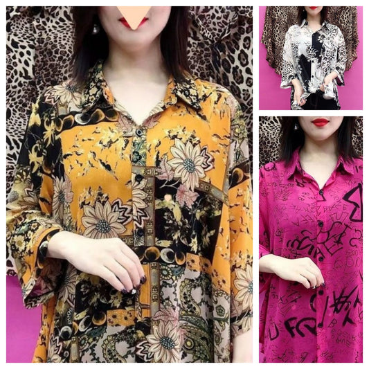 Women’s Printed Loose Thin Mid-Length Lapel Shirt