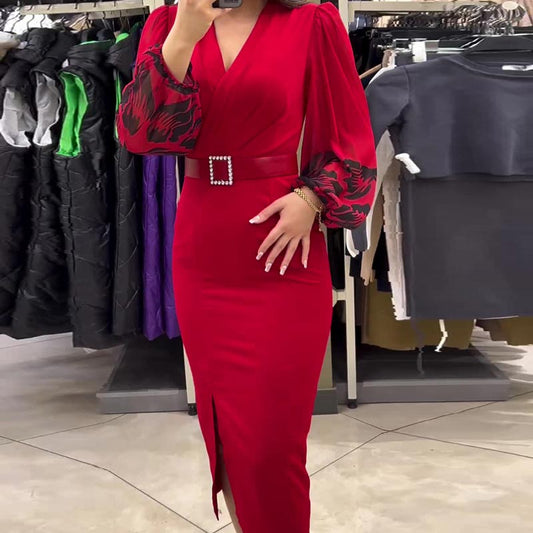 🎄Black Friday Sale:53% OFF🎅 Women’s Elegant V-neck Dress in Red