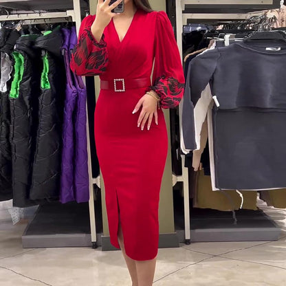 🎄Black Friday Sale:53% OFF🎅 Women’s Elegant V-neck Dress in Red