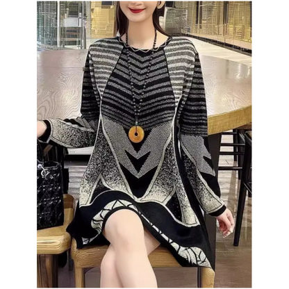 🌸🌸Women's Comfortable Loose Fit Color Blocking Knitted Dress