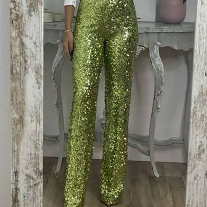 🍂Autumn Specials🍂 Women's High-Waist Sequin Slim Stretch Pants with Flared Legs