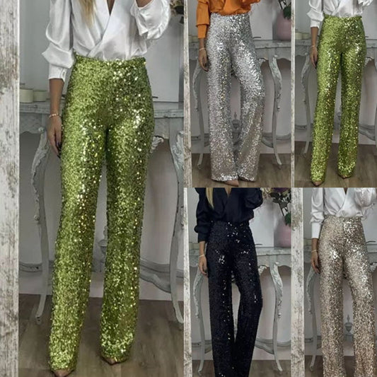 🍂Autumn Specials🍂 Women's High-Waist Sequin Slim Stretch Pants with Flared Legs