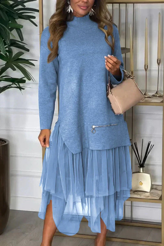 🔥Black Friday Promotion 47%OFF🔥Women's Casual Solid Color Mesh Patchwork Dress