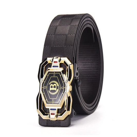 🐊Leather belt for men with elegant crocodile leather pattern, with automatic buckle and made of cowhide.