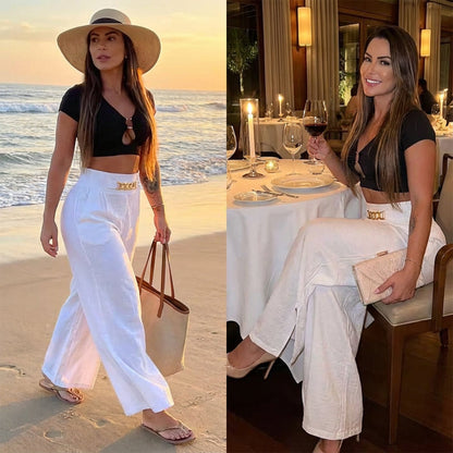 👖40% OFF!💃 Women's trousers – High waist, wide leg, with belt accent & versatile look ✨