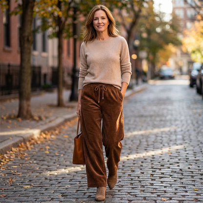 👖✨ 60% OFF! Casual Loose Fit Corduroy Trousers for Women – Wide-Leg, Adjustable Waist & Wrinkle-Resistant Retro Style
