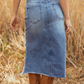 💙40% OFF! 💎 Women's High-Waist Ripped Denim Midi Skirt – Asymmetrical Hem, Distressed Details & Flattering Fit 👖✨