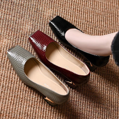 👠 Women's Snakeskin Block Heel Pumps – Square Toe, Metal Accent & All-Day Comfort ✨