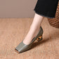 👠 Women's Snakeskin Block Heel Pumps – Square Toe, Metal Accent & All-Day Comfort ✨