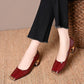 👠 Women's Snakeskin Block Heel Pumps – Square Toe, Metal Accent & All-Day Comfort ✨