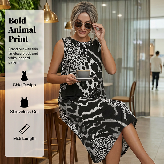 ⏳Limited-time 50% off⏰Women's Leopard Print Sleeveless Midi Dress👗
