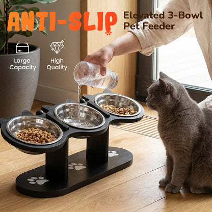 📢📢30% OFF !! ⏰ Anti-Slip Elevated 3-Bowl Pet Feeder! 🍲🐶🐱