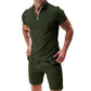 📢📢50% OFF !! ⏰ Summer Casual Zip-Neck Shirt & Shorts Set – Breathable, stylish & perfect for hot days – lightweight 2-piece comfort 🩳
