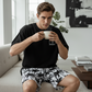 👕 LIMITED-TIME 50% OFF! 🌴 Men's Palm Print 2-Piece Set – T-Shirt & Shorts, Breathable, Relaxed Fit, Drawstring Waist 🏖️