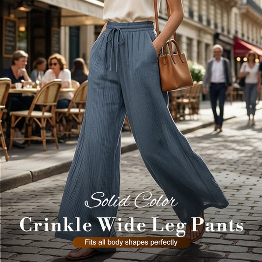 🔥While Supplies Last 40% OFF!🎉 Women's Solid Color Crinkle Wide Leg Pants