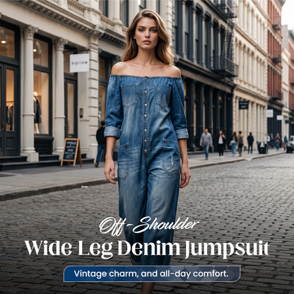 📢📢49% OFF !! ⏰Off-Shoulder Wide-Leg Denim Jumpsuit