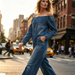 📢📢49% OFF !! ⏰Off-Shoulder Wide-Leg Denim Jumpsuit
