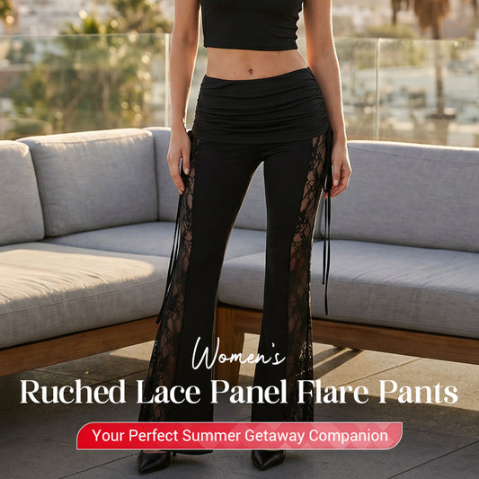 🔥While Supplies Last 40% OFF!🎉 Women's Ruched Lace Panel Flare Pants