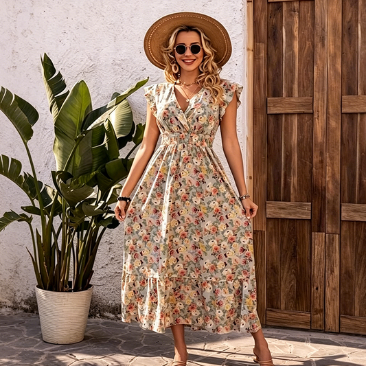 📢📢Time-Limited Special 50% OFF !! ⏰Women's Floral V-Neck Smocked Waist Dress