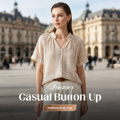🔥While Supplies Last 40% OFF!🎉 Summer Casual Button-Up Hollow Knit Top
