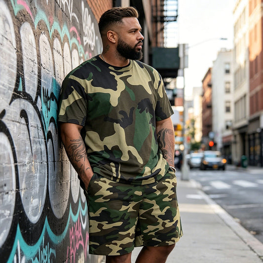 📢📢40% OFF !! ⏰Men's Camouflage Print T-Shirt & Shorts Set