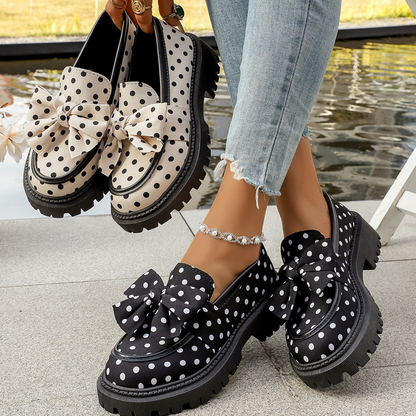 🔥While Supplies Last 40% OFF!🎉 Women's Polka Dot Bow Platform Loafers