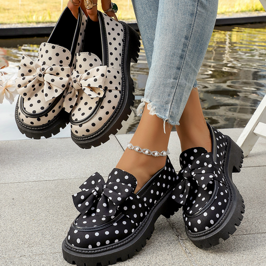 🔥While Supplies Last 40% OFF!🎉 Women's Polka Dot Bow Platform Loafers