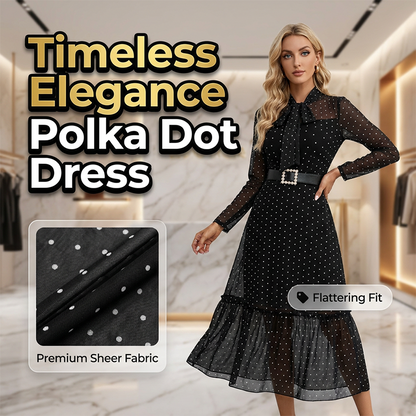 ⏳Limited-time 50% off⏰Elegant Polka Dot Tie-Neck Midi Dress 👗