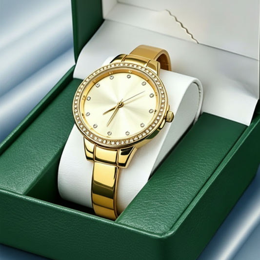 🔥While Supplies Last 40% OFF!🎉 Women's Gold Bangle Watch with Rhinestone Bezel