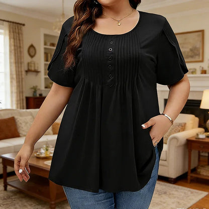⏳Time-Limited Special⏰Women's Pleated Puff Sleeve T-Shirt – Elegant & Loose Fit – Chic Essential 🌸