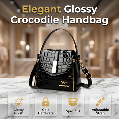 👜 50% OFF! ✨ Glossy Crocodile Pattern Women's Handbag – Structured, Gold Hardware, Spacious & Chic 💼