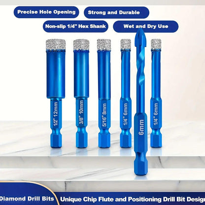 🔥2026 New Arrival ＆ Hot Sale ＆ 50％ Off🔥Porcelain Glass Ceramic Tile Dry Cut Diamond Drill Bit 6-Piece Set